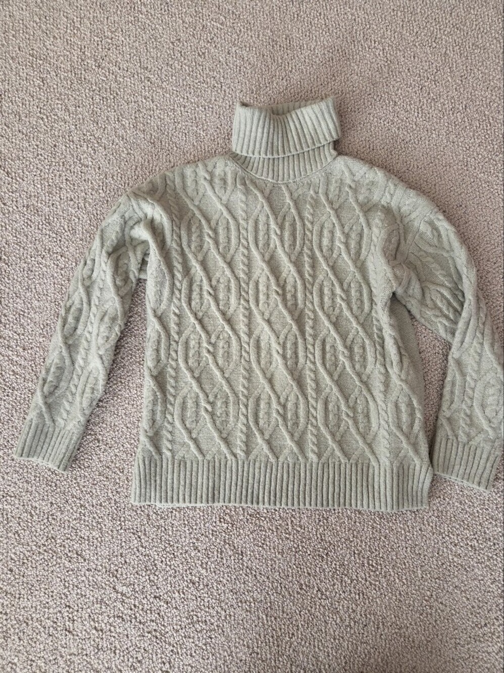 Calligraphie Medium Turtleneck Cable Knit Sweater in Light Sage